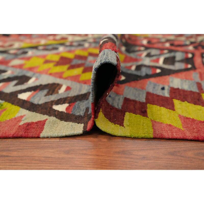 Hand Woven Oriental 100% Wool Carpet Southwestern Tribal Multi-Colored Kilim Area Rug - 10' 5'' X 5' 0''