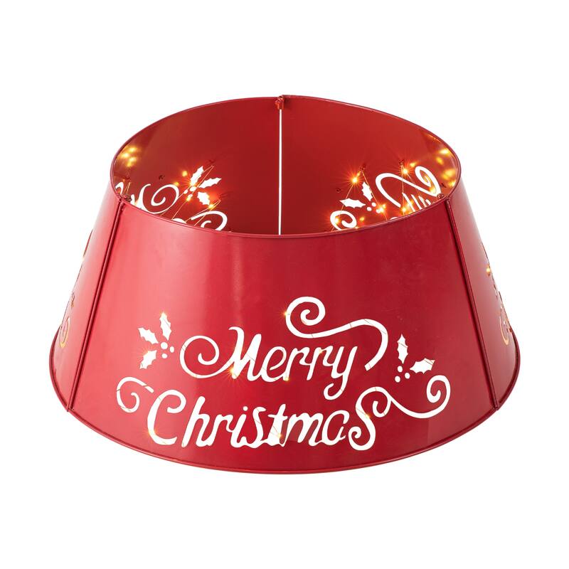 Glitzhome "Merry Christmas" Die-cut Metal Tree Collars with Light String