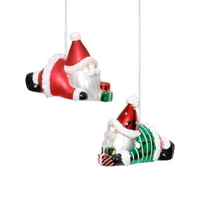 Glass Santa Laying Down Christmas Ornaments, 6 Hanging Pieces (3 Sets of 2)