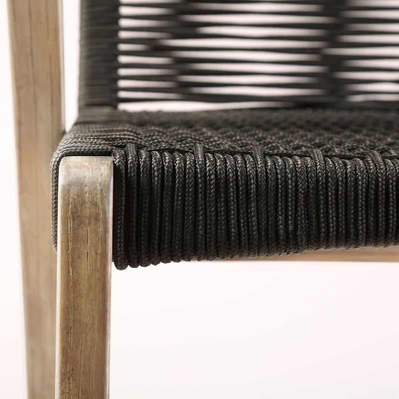 Nabila Solid Light Eucalyptus Wood & Charcoal Rope Outdoor Counter Height Bar Stool