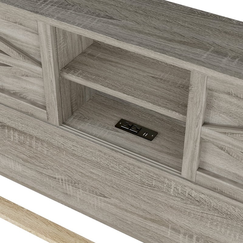 3-Pieces Farmhouse Bedroom Sets, Platform Bed with Sliding Door Storage Headboard and Charging, Nightstand and Dresser