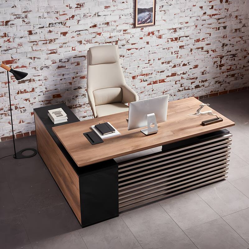 L-Shaped Executive Desk Adjustable Height with Universal Charging Ports Drawers and Cable Management