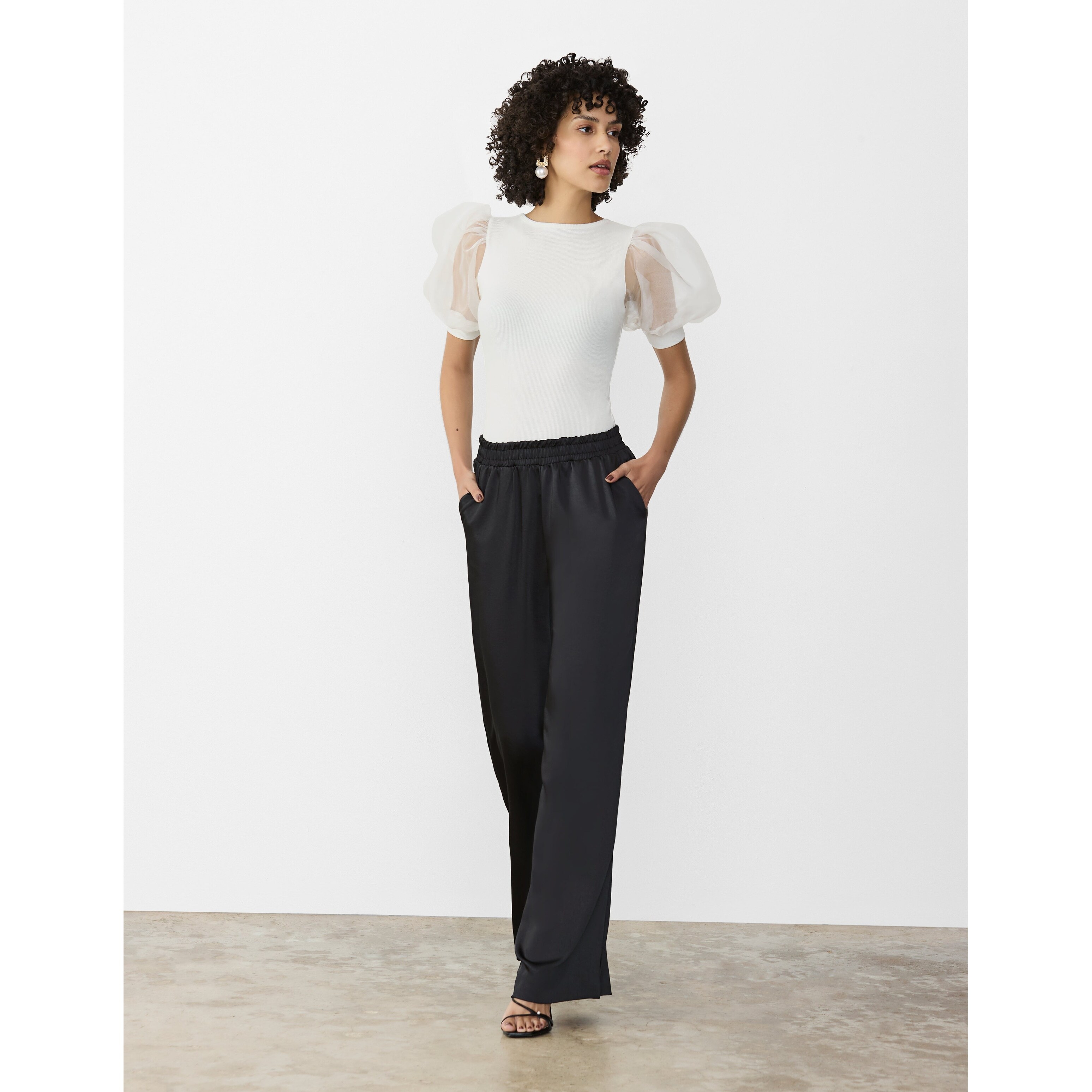 トップス Sheer Jacquard 2way Puff Sleeve Tops Gstq Ribbed Sheer Puff Sleeve Top - Bed Bath & Beyond - 41439325