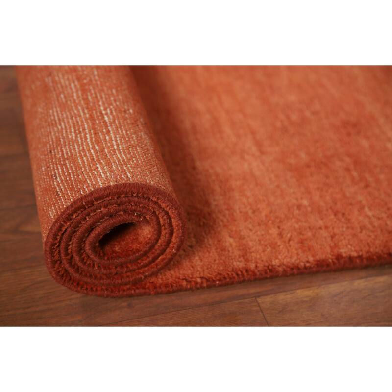 Modern Gabbeh Oriental Foyer Rug Hand-Knotted Orange Wool Carpet - 3'5"x 4'10"