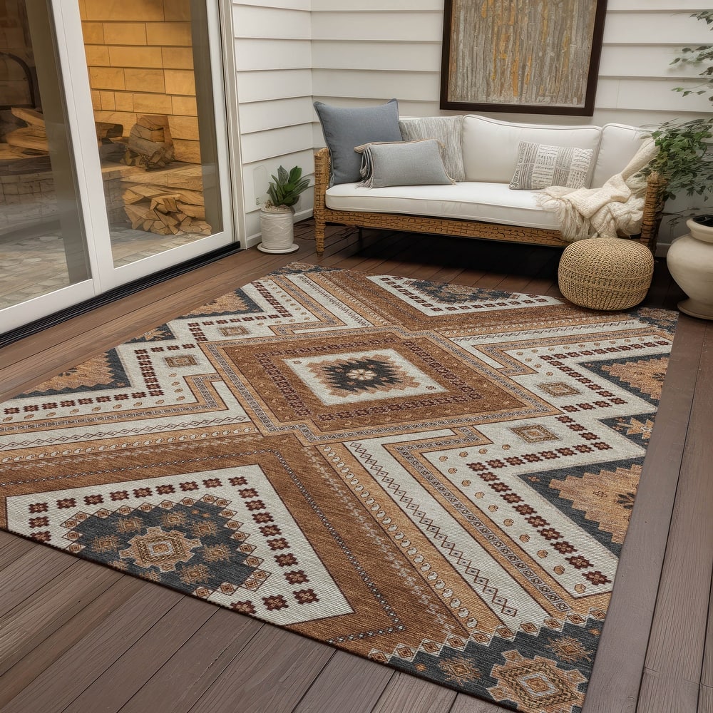 Machine Washable Indoor/ Outdoor Global Boho Chantille Rug
