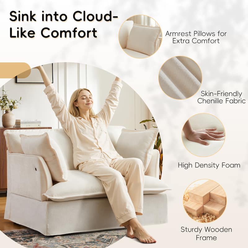 47.2" Oversized Single Sofa Chair Accent Chair with Charging Ports, Chenille Armchair Lounge Chair for Living Room Apartment