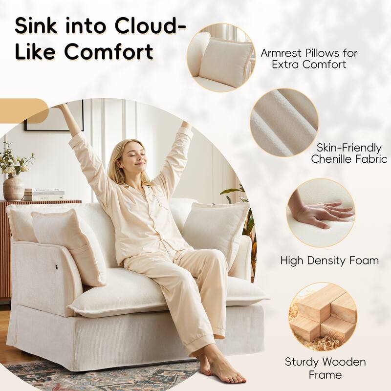Roomfitters 47.2" Oversized Accent Chair, Chenille Armchair with Deep Wide Seat, Throw Pillows, Modern Lounge Sofa