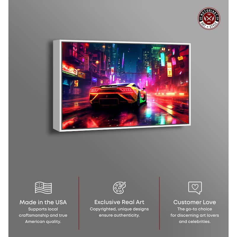 Notoriart City Night Drive Framed Car 1 Piece Canvas Wall Art