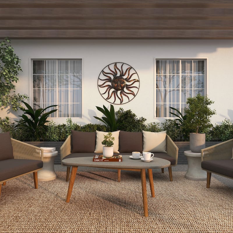 Brown Metal Indoor Outdoor Sun Home Wall Decor with Colorful Painted Accents