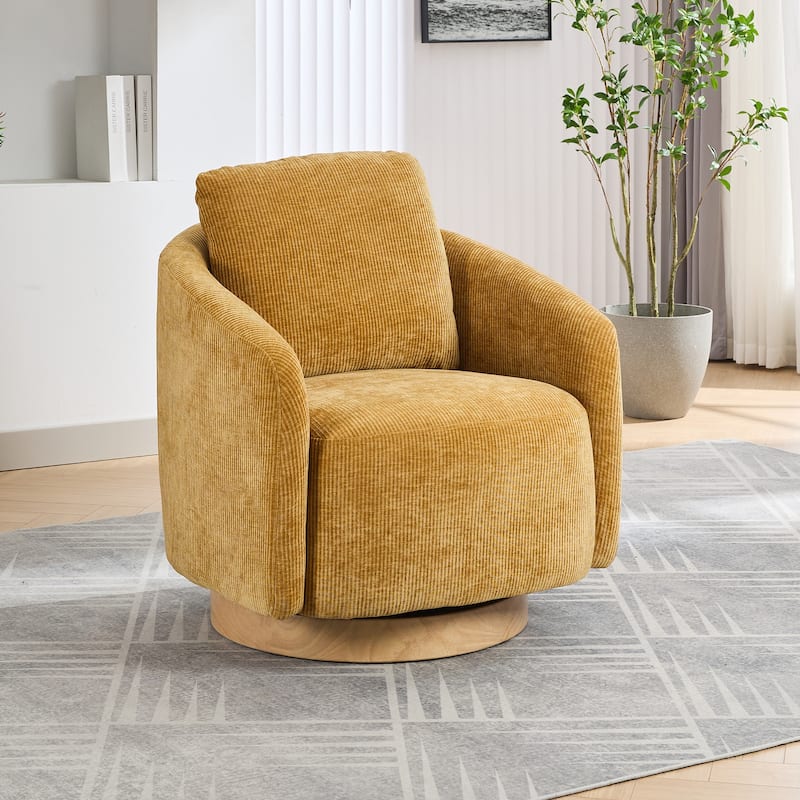 Mustard 30.3" Chenille Swivel Barrel Chair - Mustard