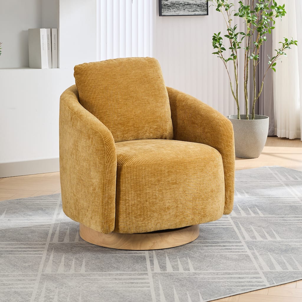 Mustard 30.3" Chenille Swivel Barrel Chair