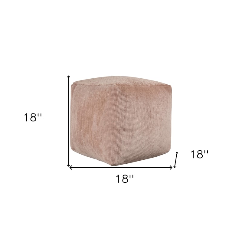 HomeRoots 18" Beige Chenille Cube Pouf Ottoman