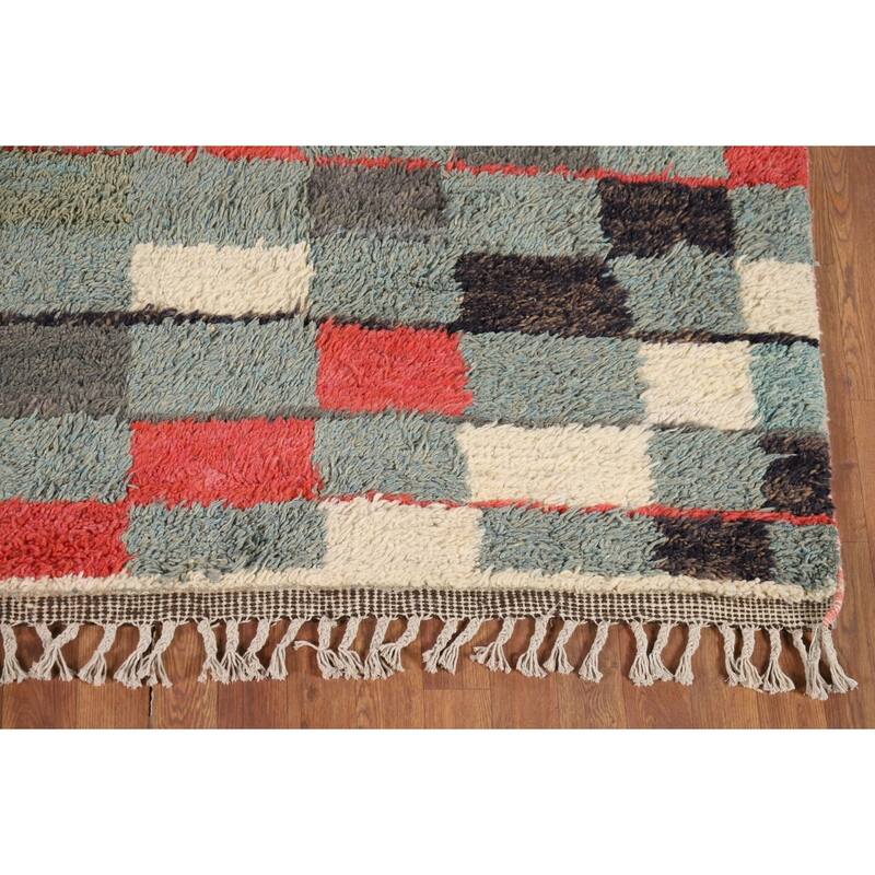 Checkered Moroccan Area Rug Hand-Knotted Wool Carpet - 8'0" x 10'11"