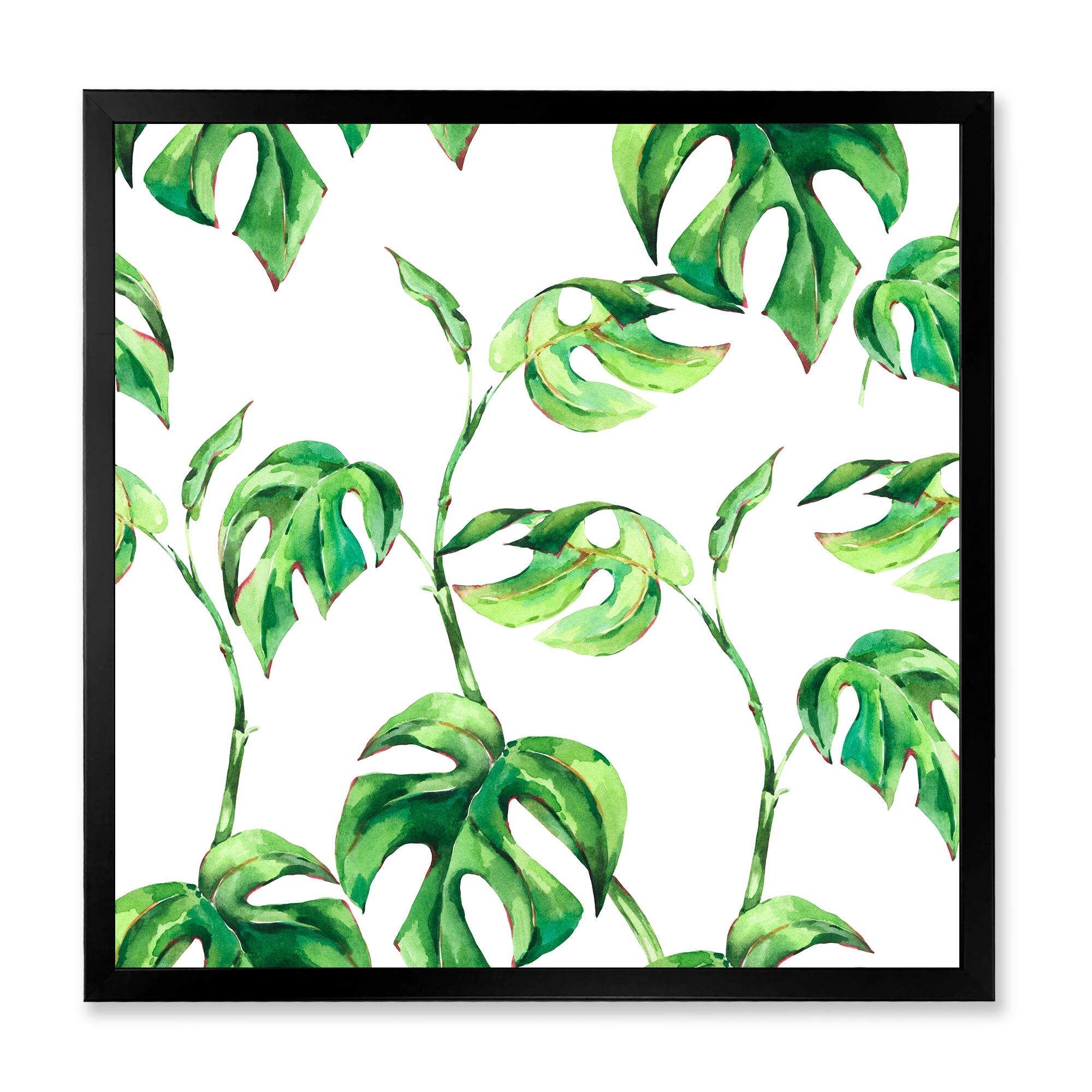 Designart "Vintage Floral Tropical Leaves II" Tropical Framed Art Print