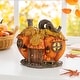 preview thumbnail 2 of 9, Glitzhome 8.5"L Fall Lighted Resin Pumpkin House Table Decor with Timer