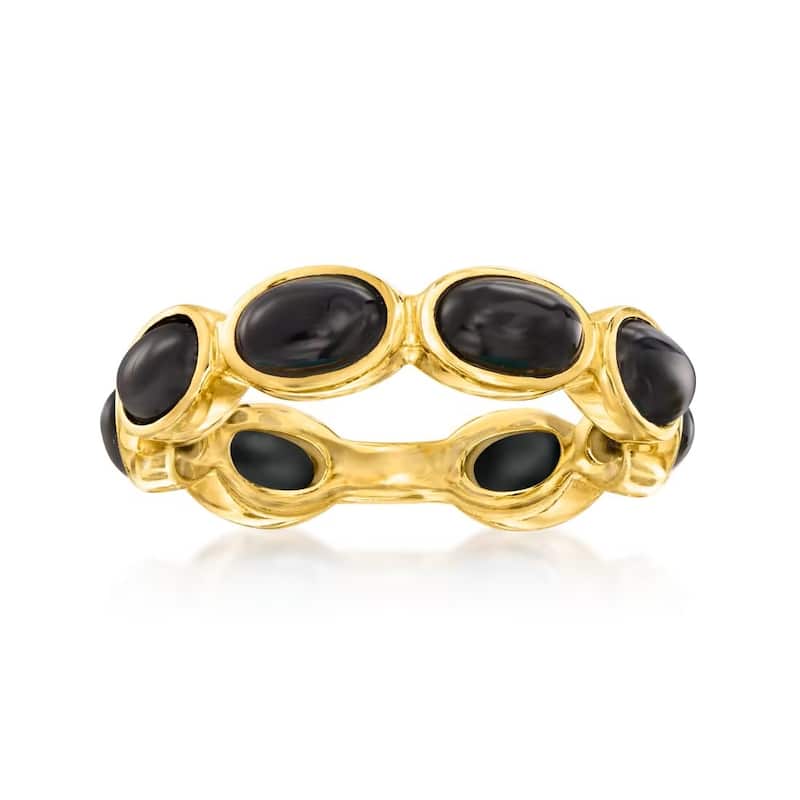 Yellow Gold Over Sterling Silver Black 6X4mm Oval Onyx Ring