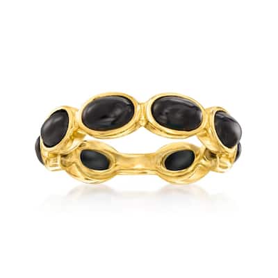 Yellow Gold Over Sterling Silver Black 6X4mm Oval Onyx Ring
