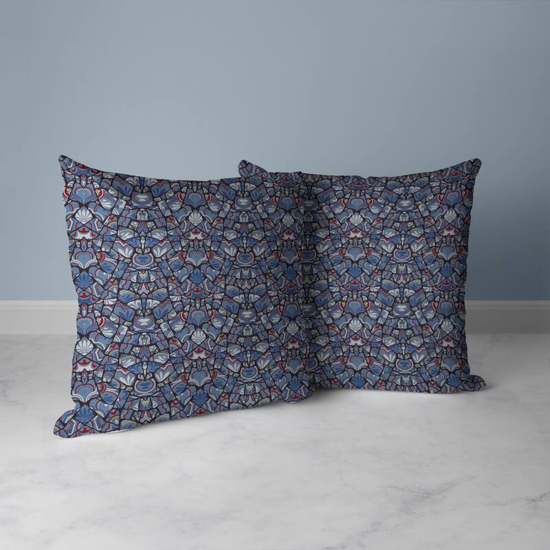 Wildflower Lagoon Faux Suede Reversible Throw Pillow Blue and Red