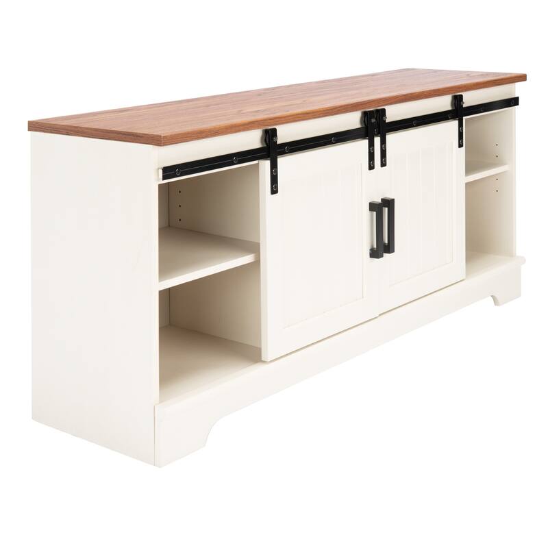 SAFAVIEH Braelynn White Washed/Walnut 55-inch Storage TV Media Stand - 55"W x 15"D x 24"H