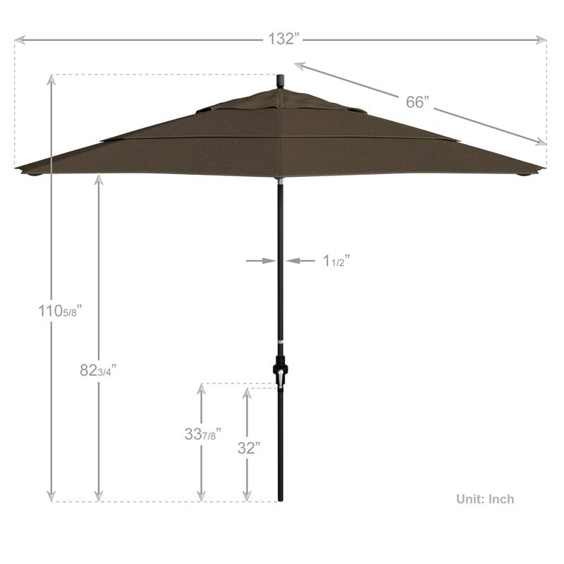 California Umbrella 11' Rd Golden State Series Patio Umbrella Black Aluminum Frame Crank Lift Collar Tilt Sunbrella