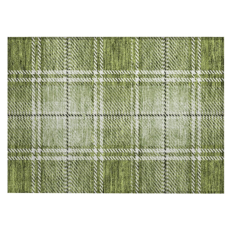 Machine Washable Indoor/ Outdoor Chantille Plaid Cozy Rug