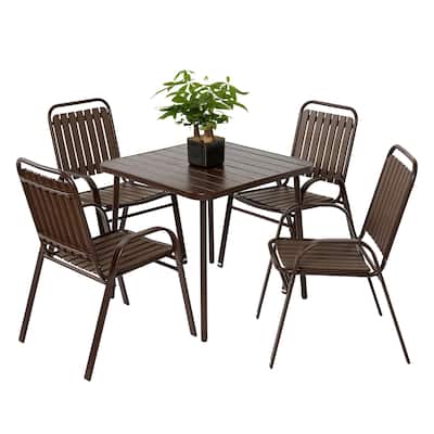 5 Piece Patio Furniture Set, All Weather Outdoor Steel Dining Table and Chair Set