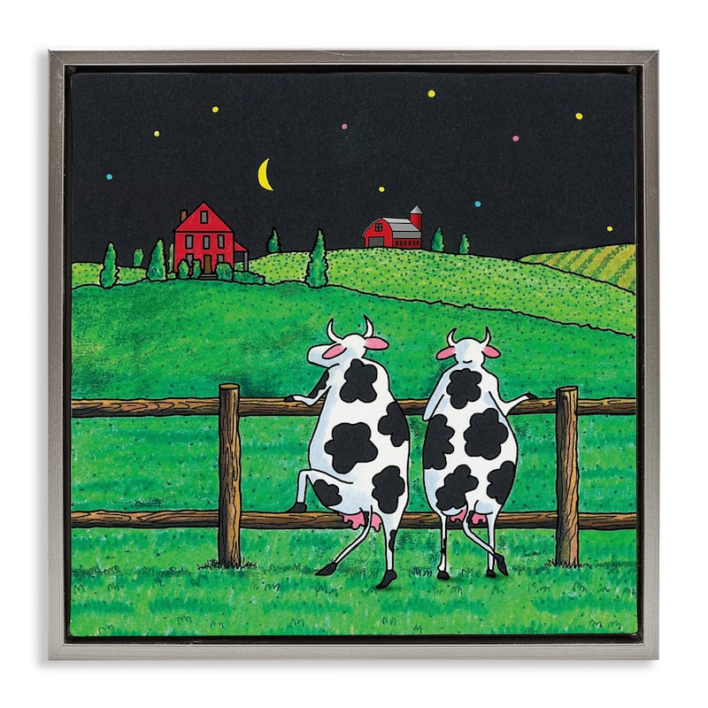 Stupell Girls Night Out Cows Framed Floater Canvas Wall Art Design By Roger Straub - 18 x 18 - Grey