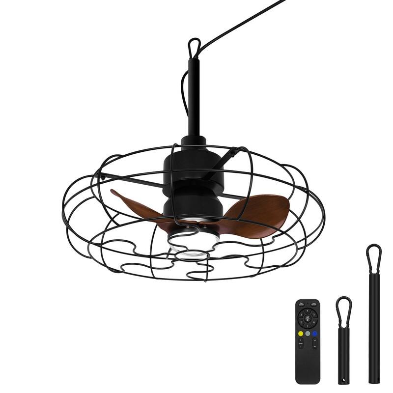20 in. Outdoor Black Wet Rated Gazebo Ceiling Fan with Light, Hanging Fan for Pergola, Waterproof, Hook Installation