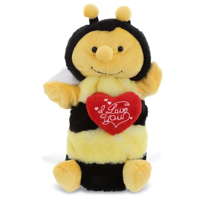 DolliBu I LOVE YOU Honeybee Super Soft Plush Hand Puppet with Heart - 10 Inches
