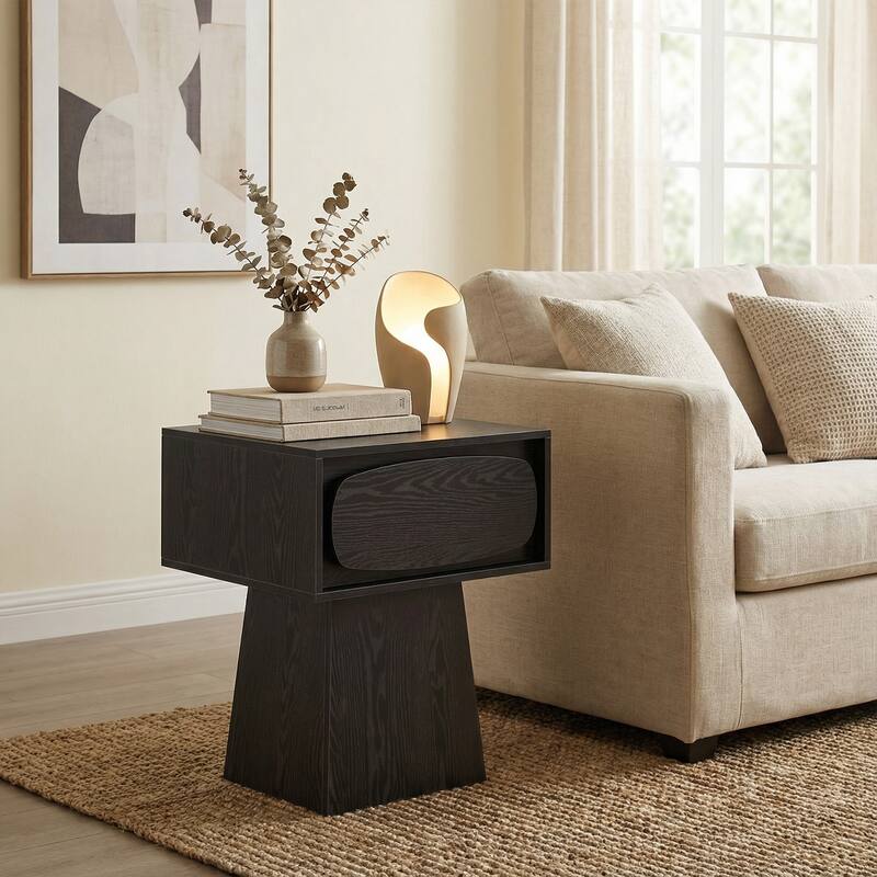 Rustic Wood Grain Nightstand with Drawer, 21.65"W