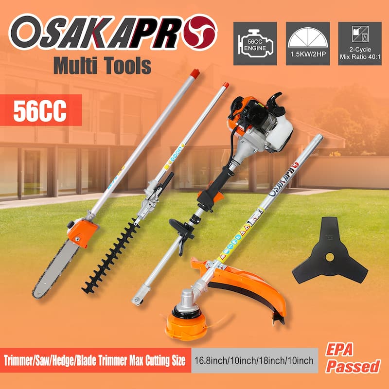 8 in 1 Multi-Functional Trimming Tool, 56CC 2-Cycle Garden Tool System with Gas Pole Saw, Hedge Trimmer, Grass Trimmer