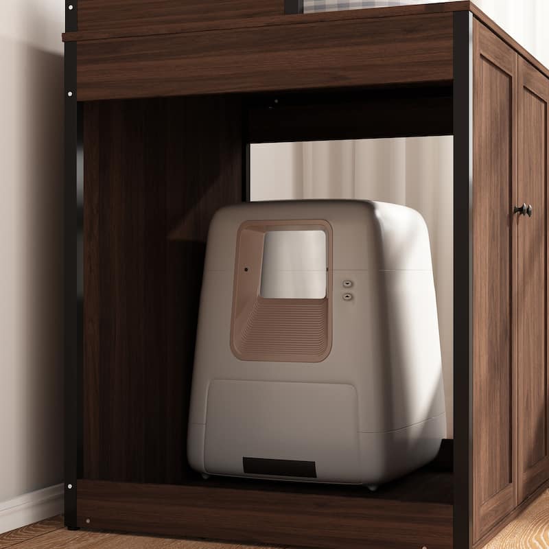 Modern Multipurpose Cat Litter Box Furniture Cabinet,2 Wood Frame.
