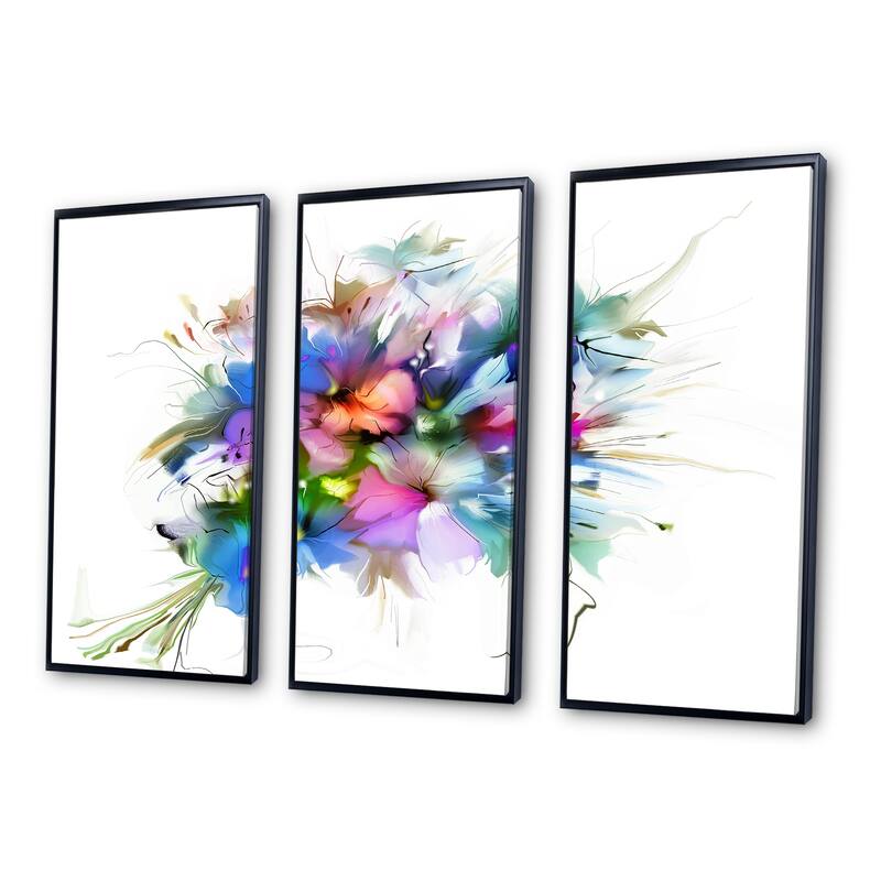 Designart "Summer Colorful Flowers" Floral Framed Wall Decor Set of 3