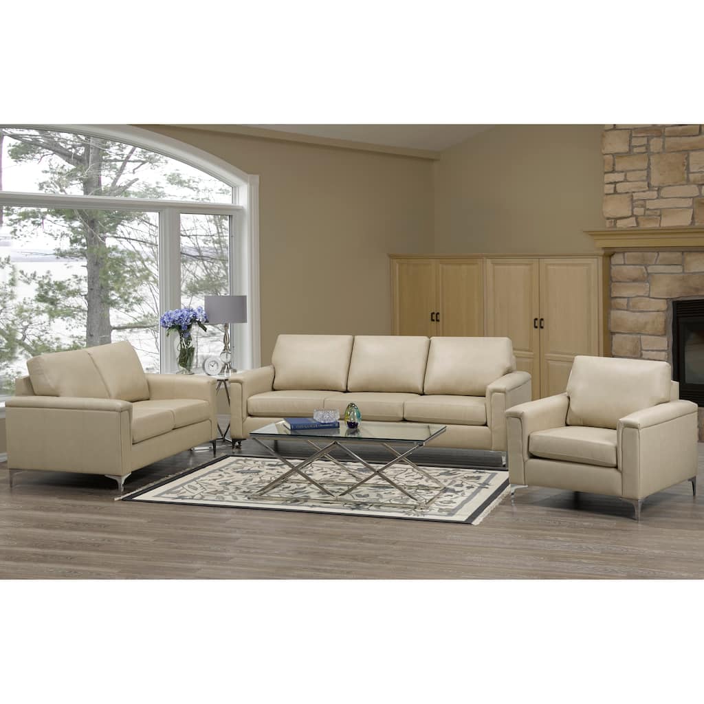 Lessa Modern Premium Top Grain Leather Sofa, Loveseat and Chair Set