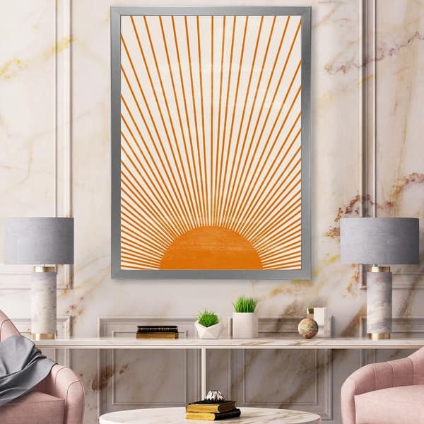 slide 1 of 10, Designart 'Orange Sun Print III' Modern Framed Art Print 12 In. Wide x 20 In. High - Silver