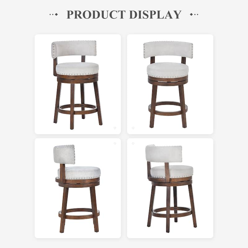 Modern Velvet Swivel Bar Stool - 25" or 30" Counter Height with Adjustable Footrest & Walnut Base, for Kitchen Islands