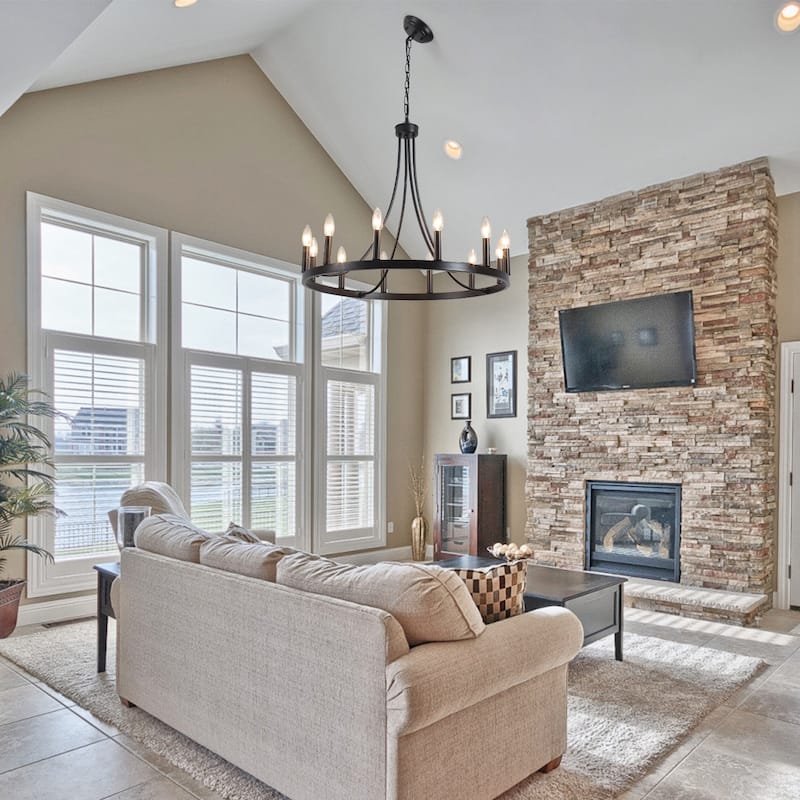 12-Light 26.77-inch Vintage Rustic Wagon Wheel Chandelier for Kitchen