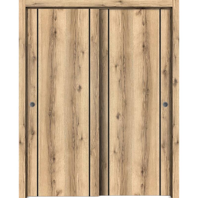 Bypass Doors 36 x 80 Planum 0017 Oak with Sturdy Rails - 72" x 84" ( 2* 36x84)