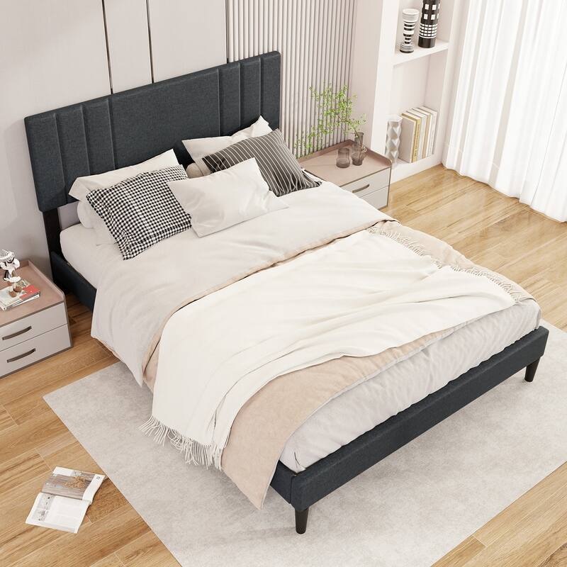 Gymax Twin / Full / Queen Size Bed Frame w/ Vertical Channel Tufted - Queen
