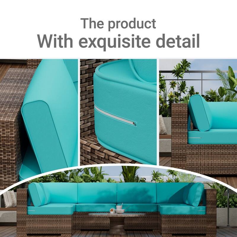 14-Piece Patio Furniture Sofa Cushions, 6-Seater Outdoor Cushion Set (Only Include Cusions，Not Sofa） - 25.6*25.6*4in
