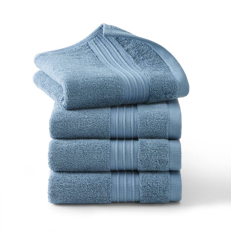 TOWN & COUNTRY EVERYDAY 4-Piece Solid Dobby Border Washcloth Set, 13x13-Inch, 100% Cotton