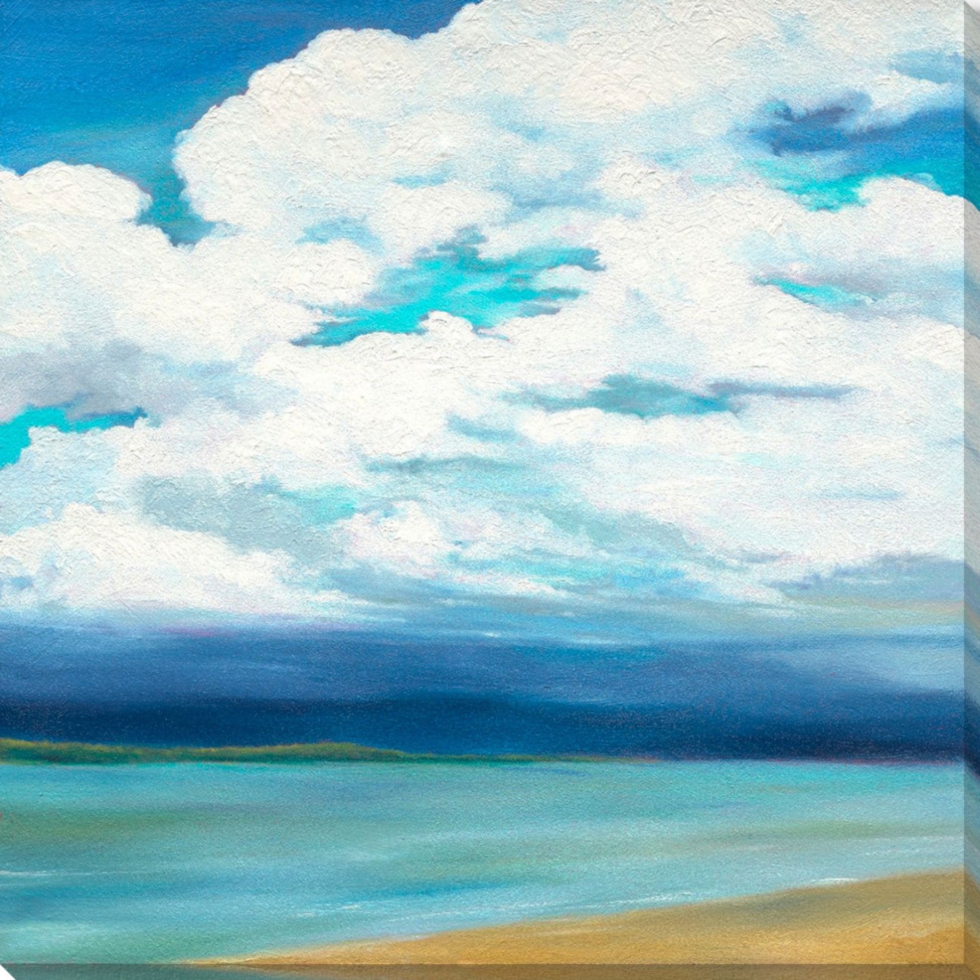 Shop White And Blue Seaside Painting Square Wall Art Decor 28 X