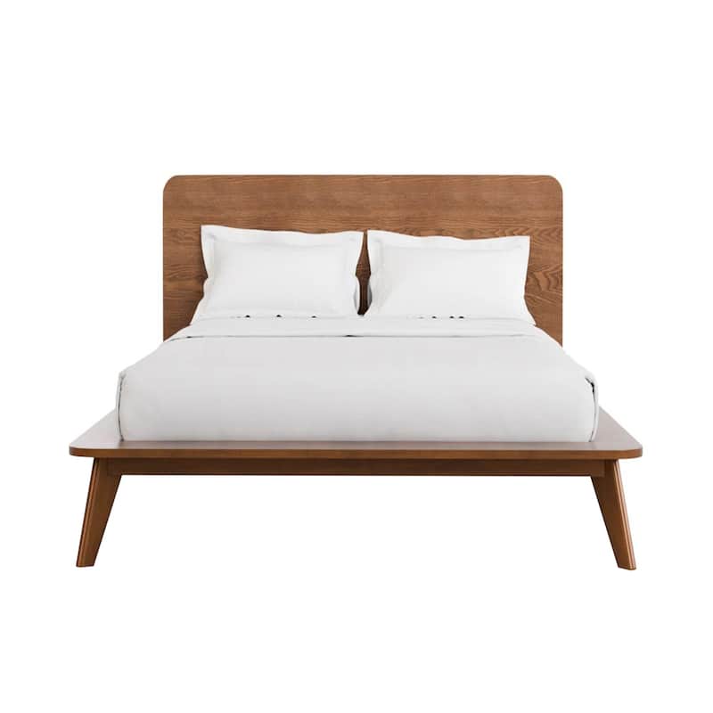 Wooden Bed with Tapered Angled Legs in Walnut