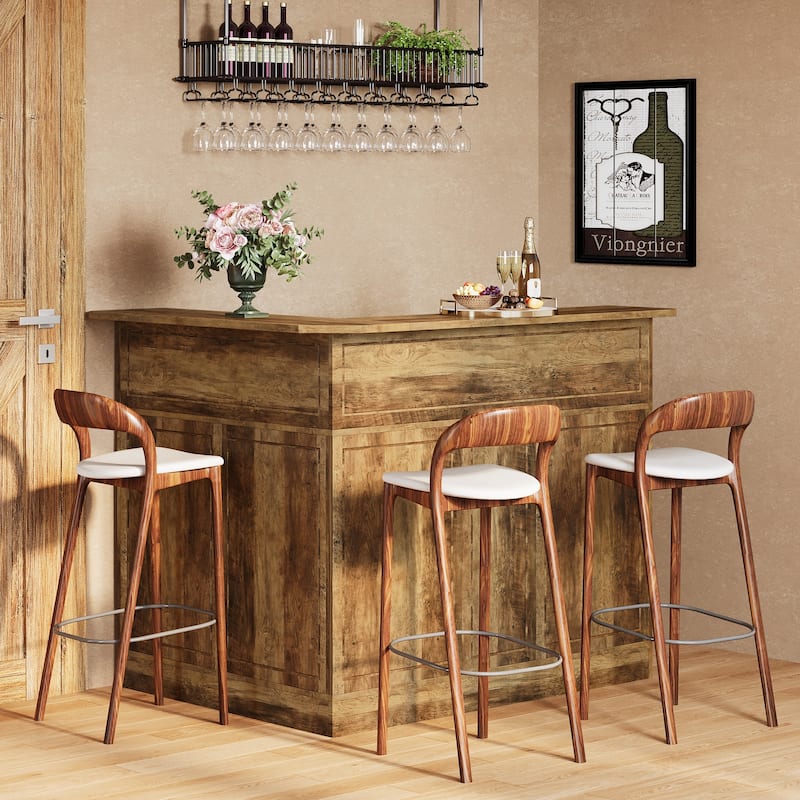 Black Wood L-Shaped Bar Cabinet, 4-Tier Corner Bar