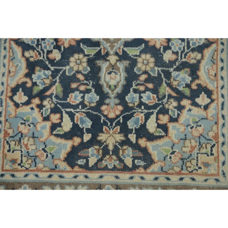Hand Knotted Oriental 100% Wool Carpet Traditional Floral Navy Blue & Blues Kerman Area Rug - 2' 11'' X 1' 10''