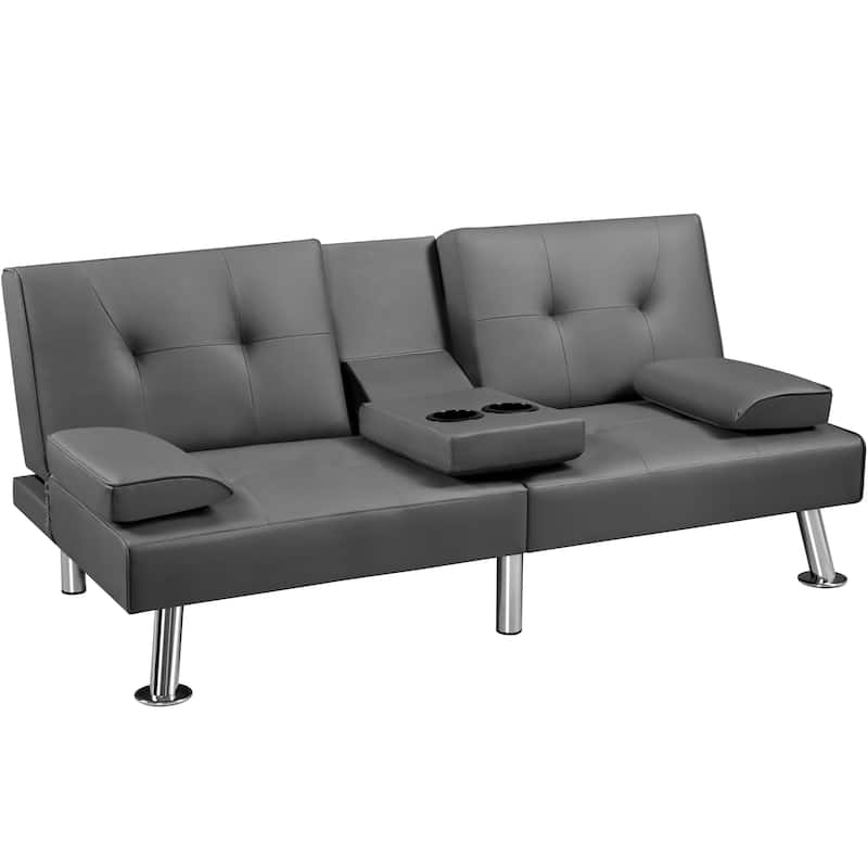 Yaheetech Faux Leather Convertible Futon Sofa Bed 3-In-1 Adjustable Futon Couch - Grey