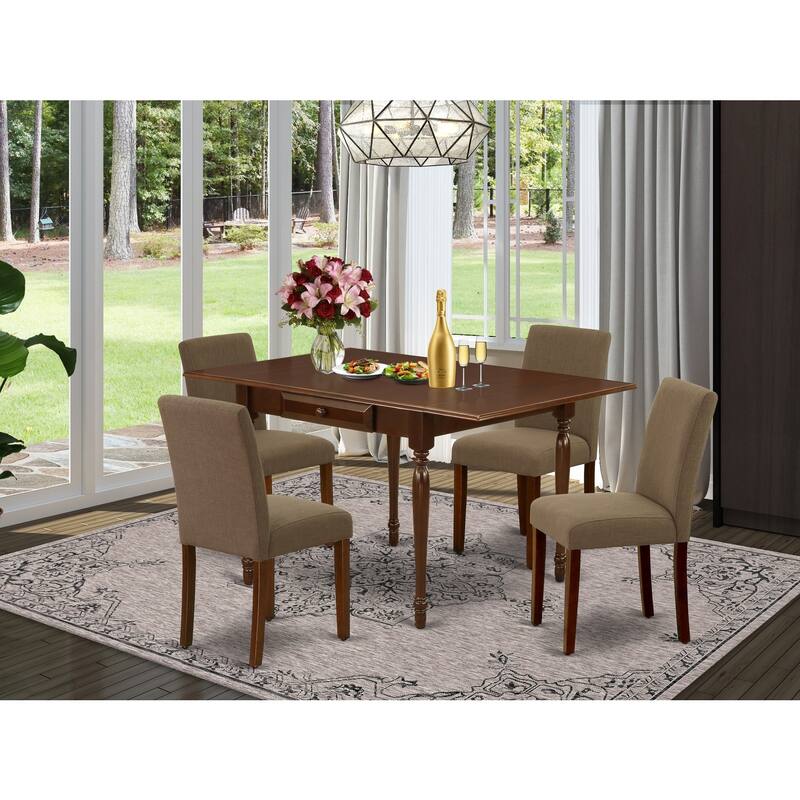 HomeStock 5-Piece Mahogany Finish Solid Wood Top - Dining Room Set with Dropleaf (Seats-4)