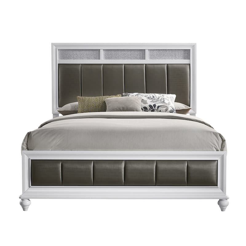 Upholstered Bed, Grey and White