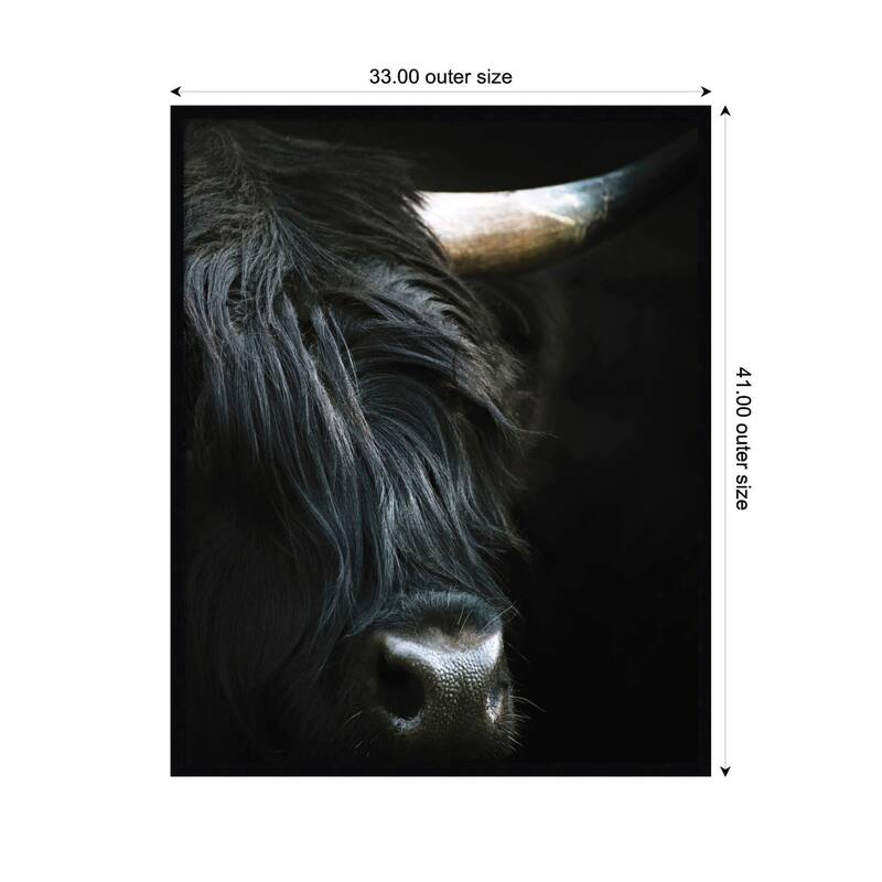 Kate and Laurel Minimalist Black Highland Cow Close by Michael Schauer Framed Wall Art Print