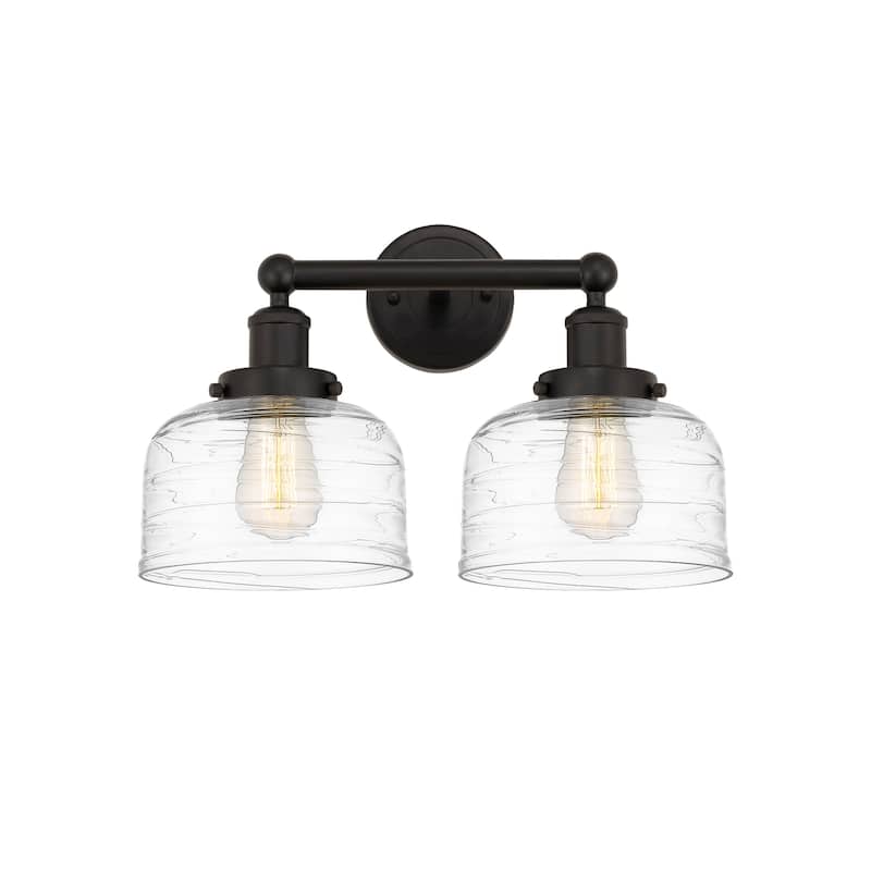 Innovations Lighting 616-2W-10-16-L Bell Vanity Bell 2 Light 16" Wide - Oil Rubbed Bronze / Clear Deco Swirl